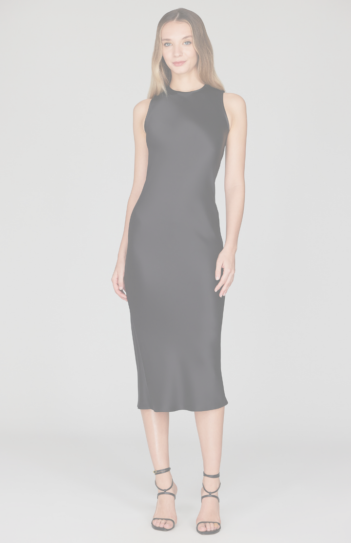 Satin Crew Neck Bias Dress