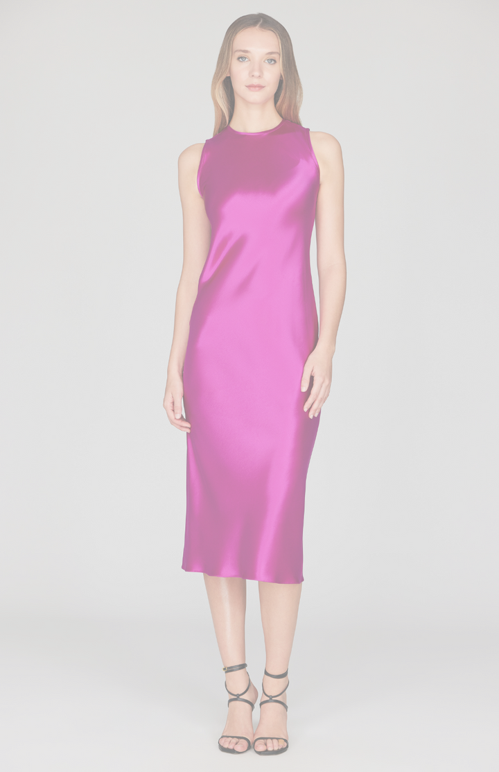 Satin Crew Neck Bias Dress