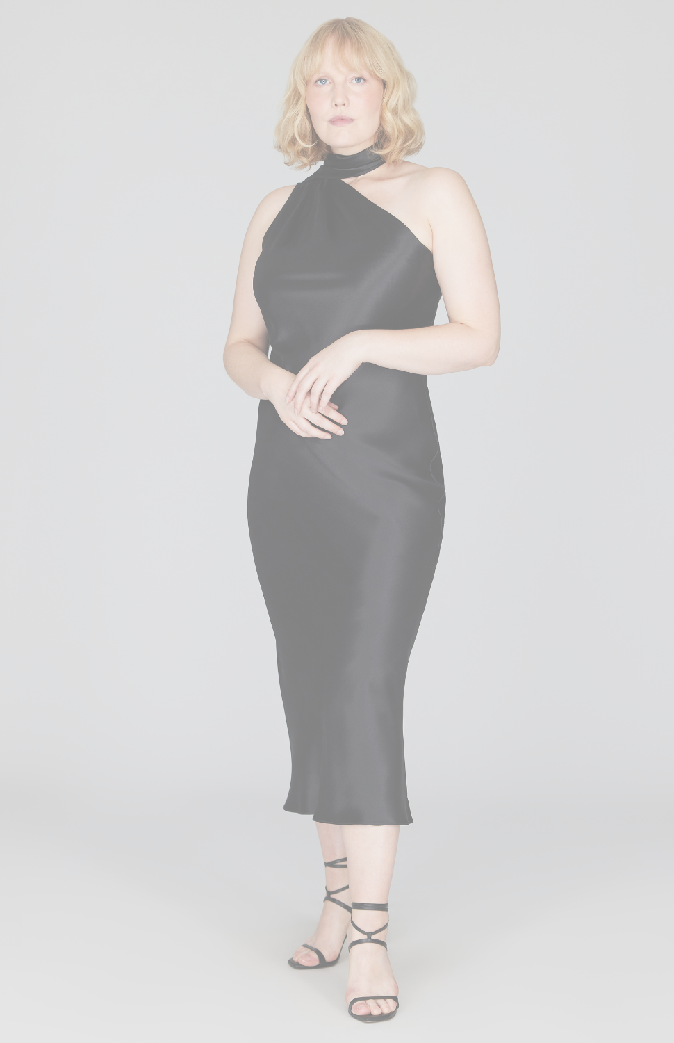 Satin One Shoulder Bias Dress w/ Scarf