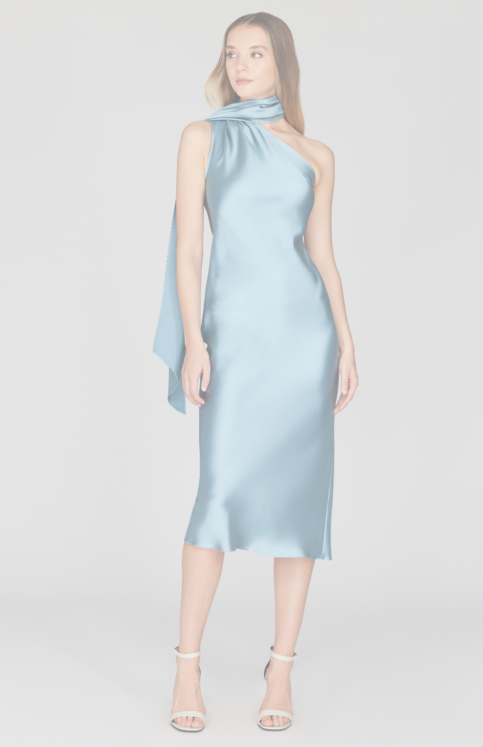 Satin One Shoulder Bias Dress w/ Scarf