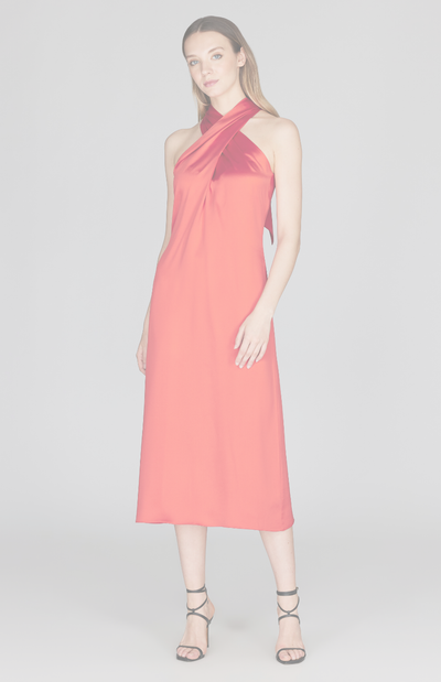 Satin Crossover Neck Dress