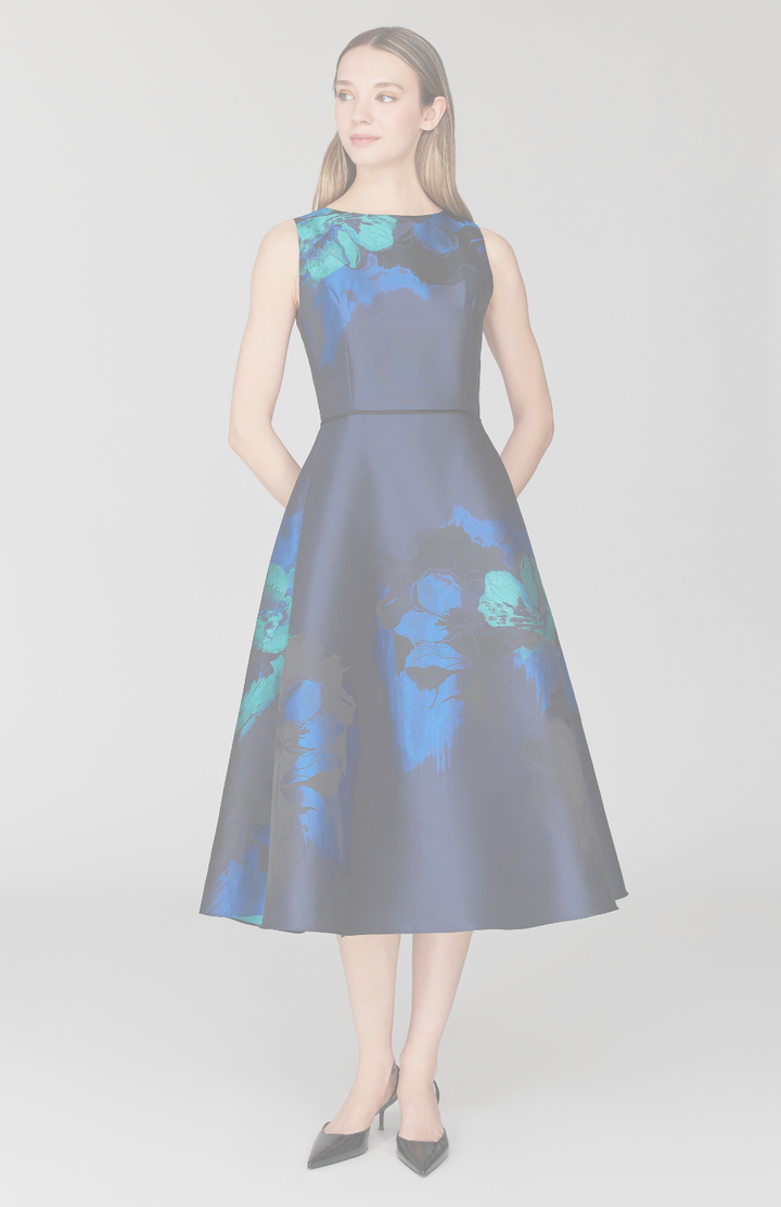 Watercolor Floral Jacquard Sleeveless Fit & Flare Dress