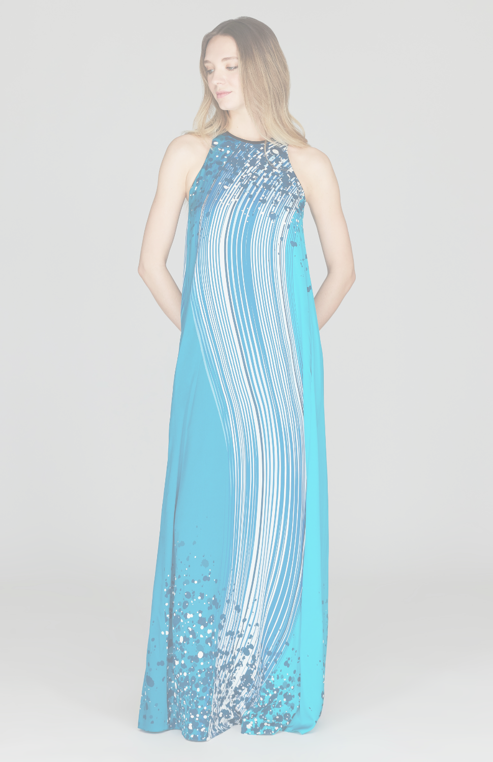 Waterfall Print Long Trapeze Gown