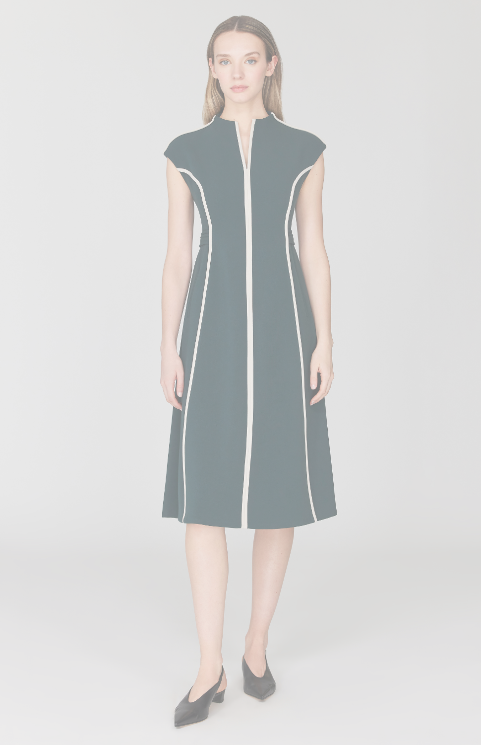 Double Face Cap Sleeve Fit & Flare Dress w/Contrast Bias