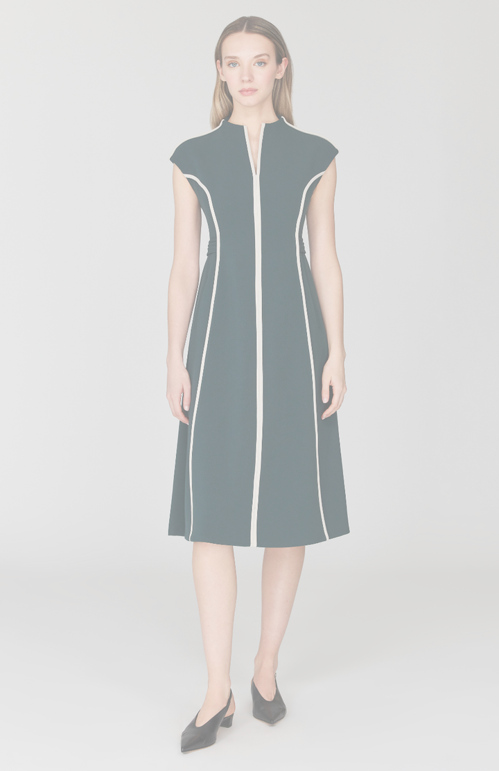 Double Face Cap Sleeve Fit & Flare Dress w/Contrast Bias