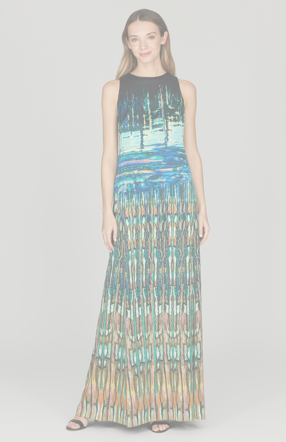 Water Reflection Long Trapeze Gown w/ Back Cascade Detail