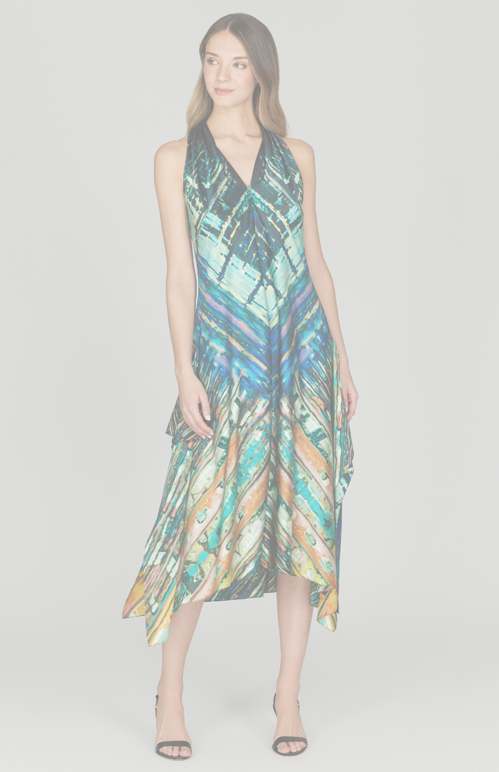 Water Reflection Cascade Halter 
Dress w/ Back Tie