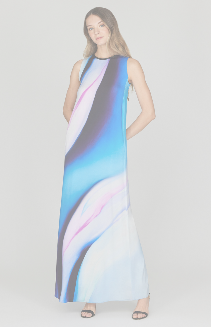 Flower Twist Sleeveless Trapeze Gown w/ Bias