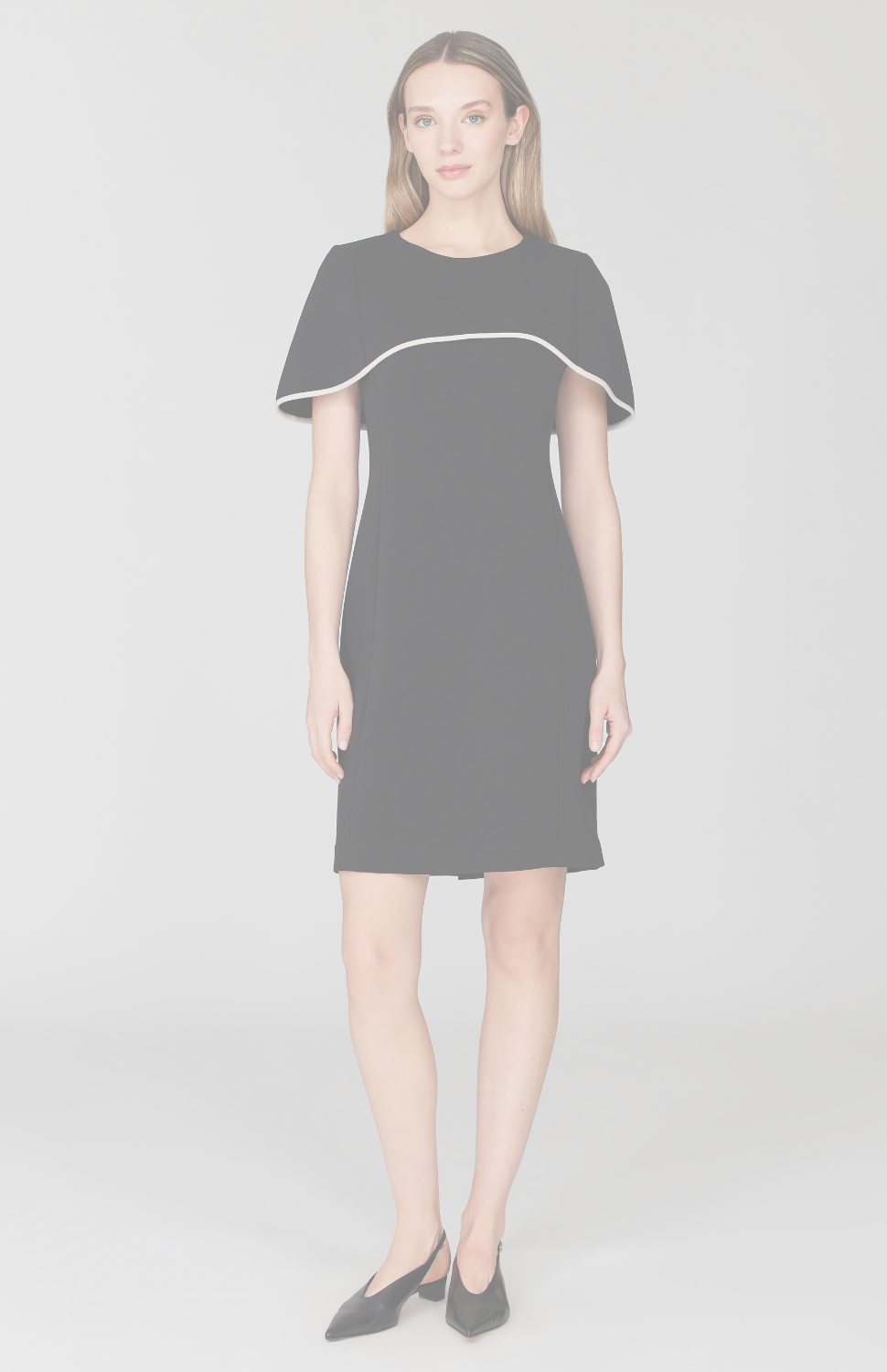 Double Face Fitted Dress w/ Capelet & Contrast Bias