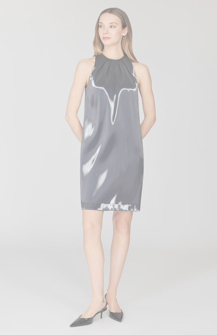 Liquid Organza Shift Dress w/ Pleat Neck