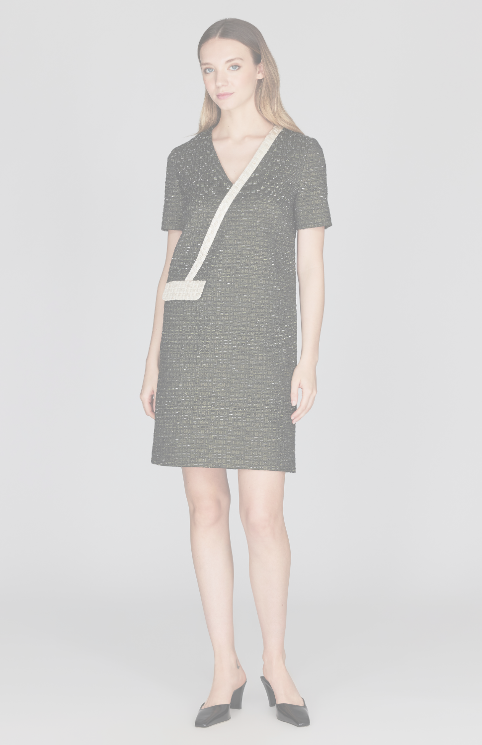 Metallic Tweed Color Blocked Short Sleeve Shift Dress