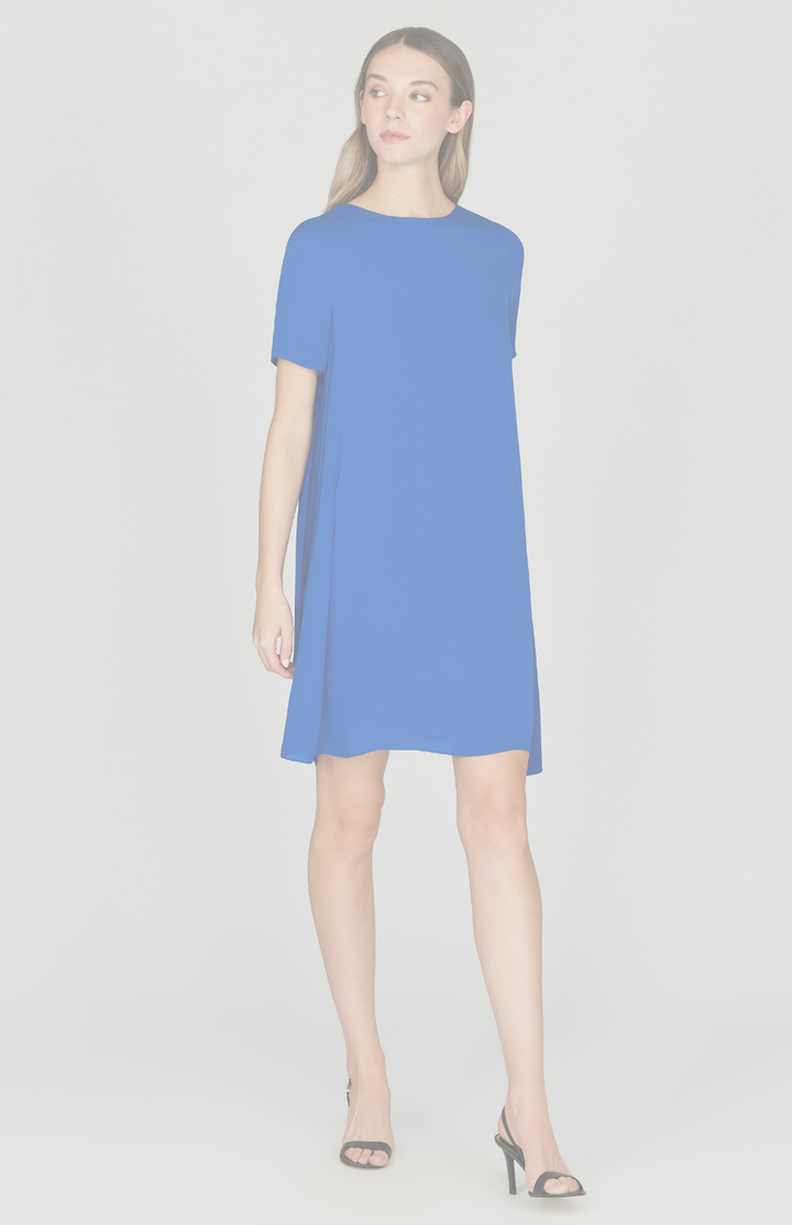 Silk Georgette Short Sleeve Back Overlap Dress