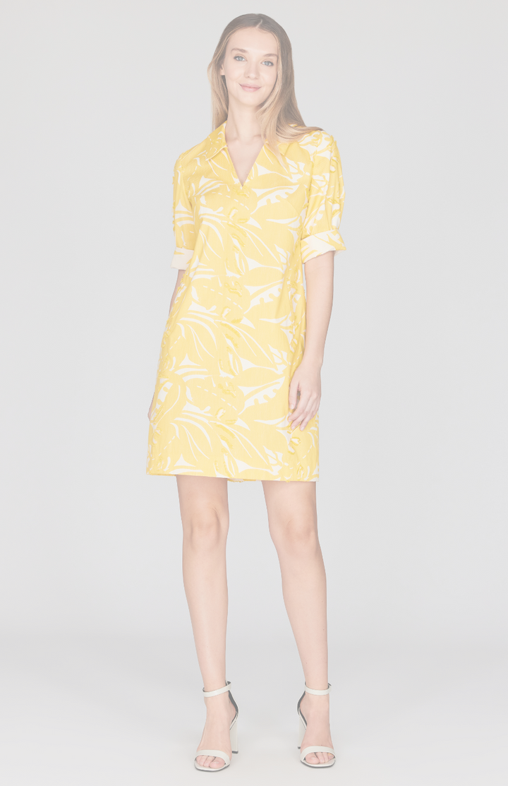 Safari Shirting V Neck Collared Shift Dress