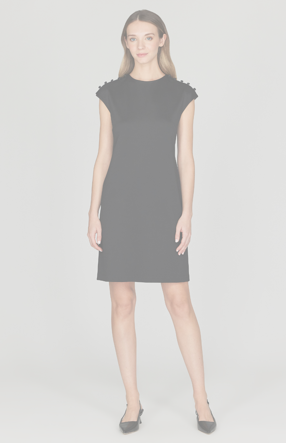 Matte Jersey Fitted Dress w/ Shoulder Buttons