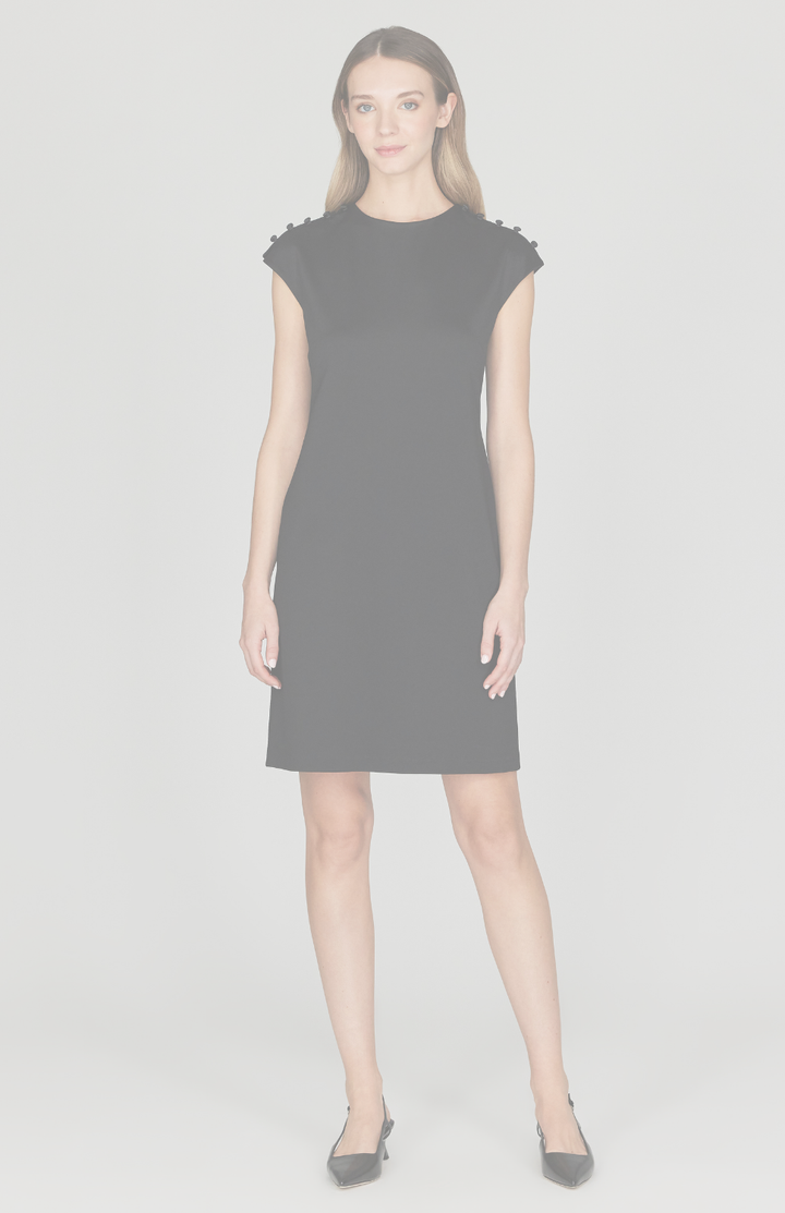 Matte Jersey Fitted Dress w/ Shoulder Buttons