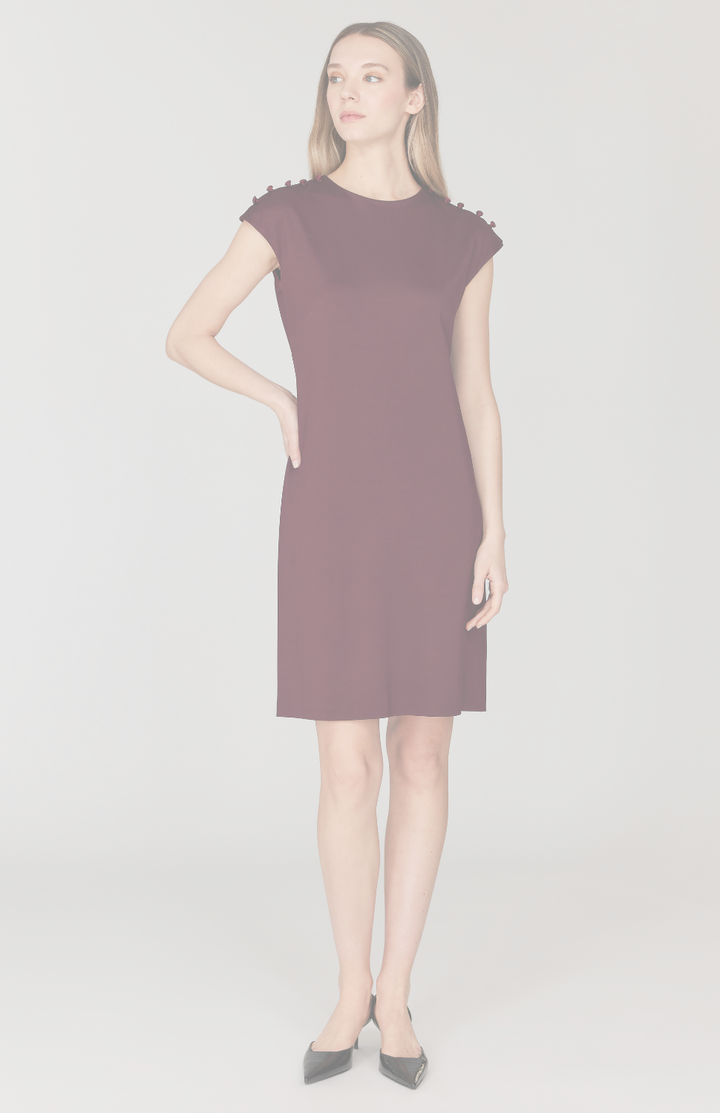 Matte Jersey Fitted Dress w/ Shoulder Buttons
