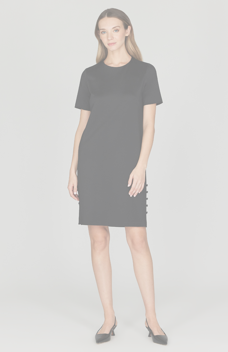 Matte Jersey Shift Dress w/ Side Slit Buttons Mi Jong Lee Matte Jersey Shift Dress w/ Side Slit Buttons Mi Jong Lee