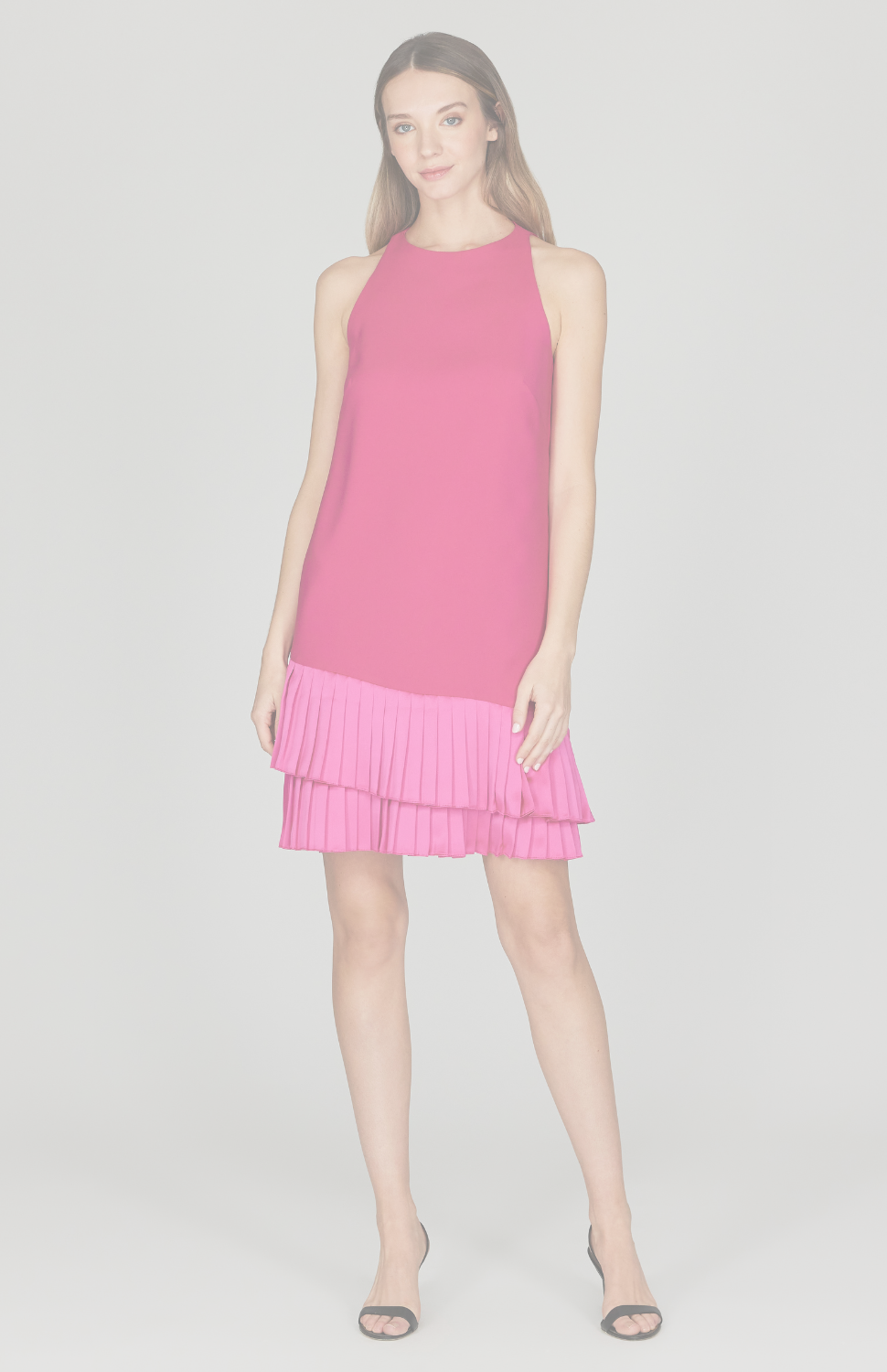 Sleeveless Short Dress w/ Layered Pleating