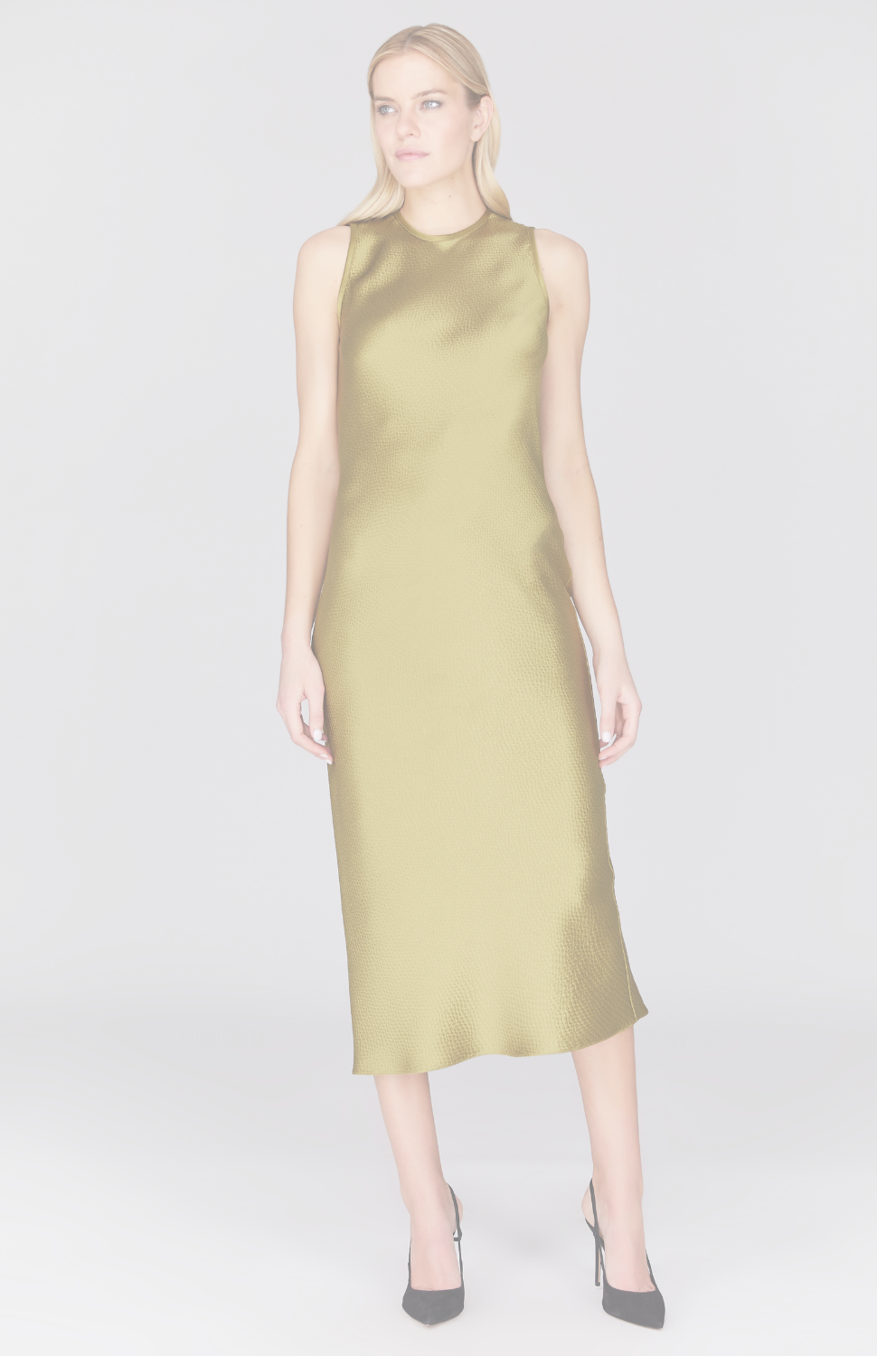 Hammered Satin Crew Neck Bias Dress