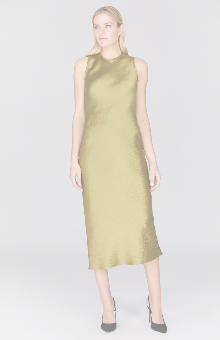 Hammered Satin Crew Neck Bias Dress