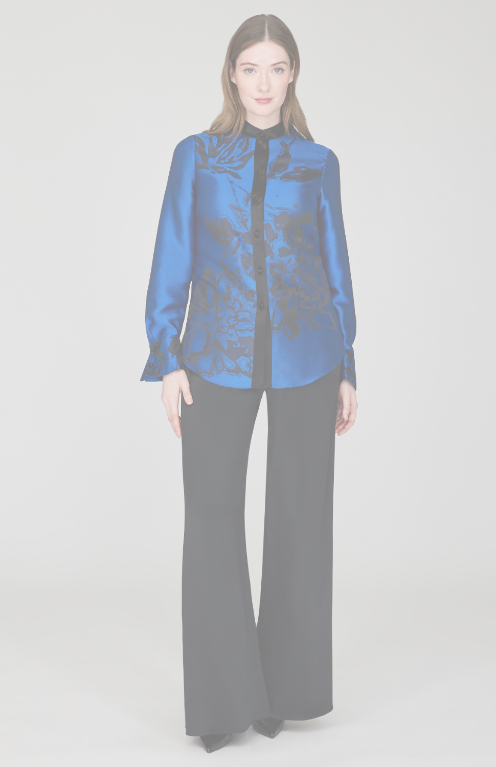 Calligraphic Flora Jacquard Fitted Mandarin Collar Shirt