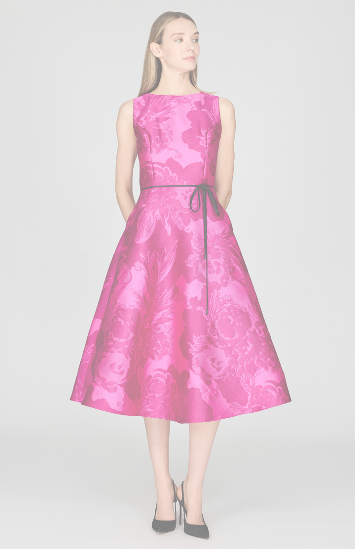 Tonal Flora Jacquard Sleeveless Fit &amp; Flare Dress