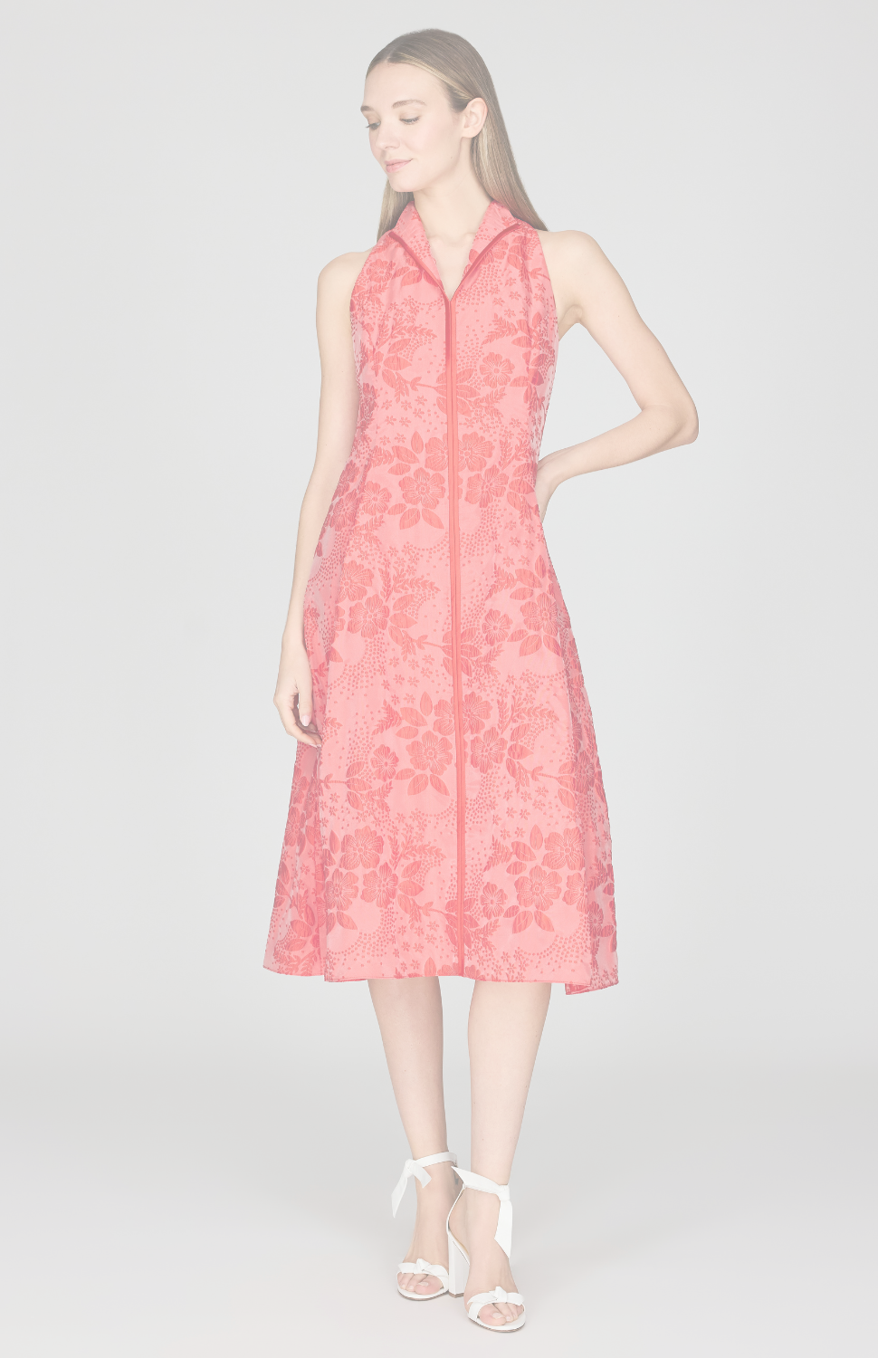 Textural Floral Jacquard High Neck Fit & Flare Dress 2 / Poppy QZ Textural Floral Jacquard High Neck Fit & Flare Dress 2 / Poppy QZ