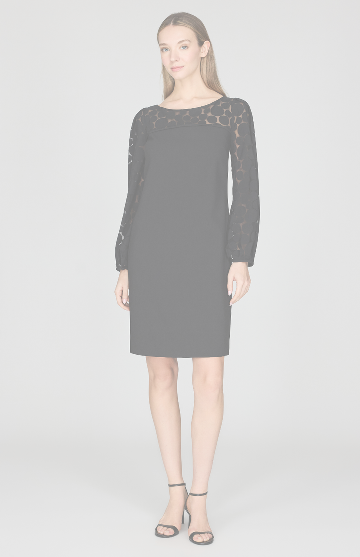 Sheer Dot Shift Dress w/ Long Gathered Sleeve