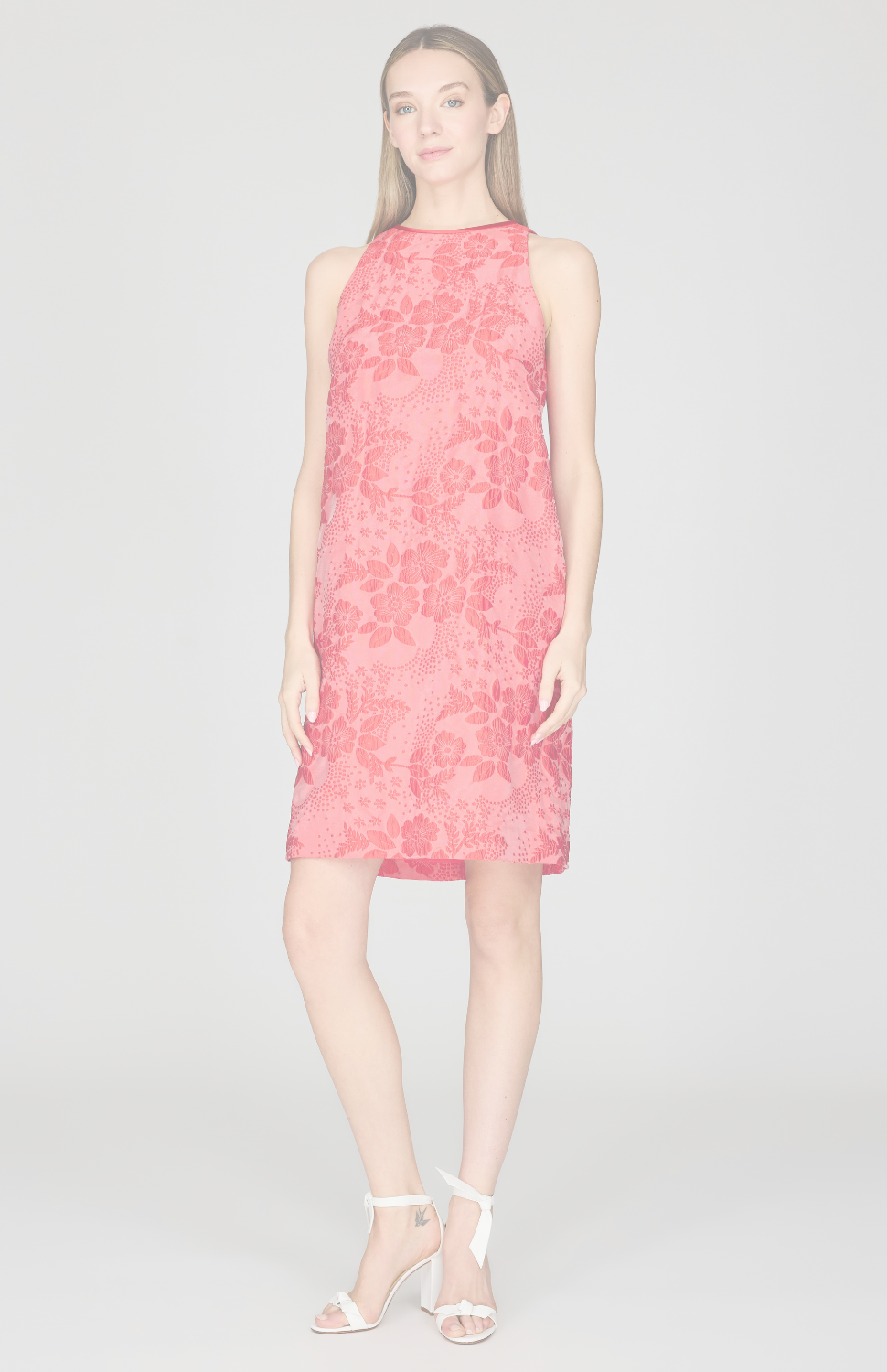 Textural Floral Jacquard Sleeveless Shift Dress