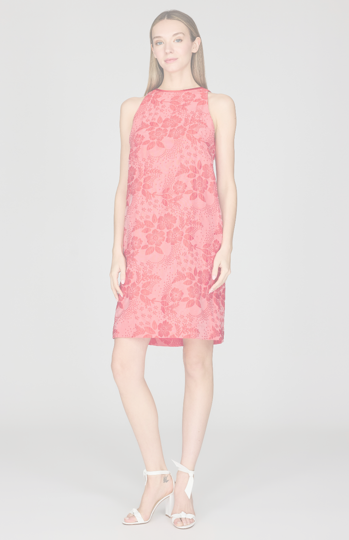 Textural Floral Jacquard Sleeveless Shift Dress