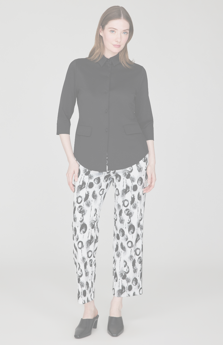 Contrast Dot Stretch Jacquard Straight Leg Pant w/ Back Zip