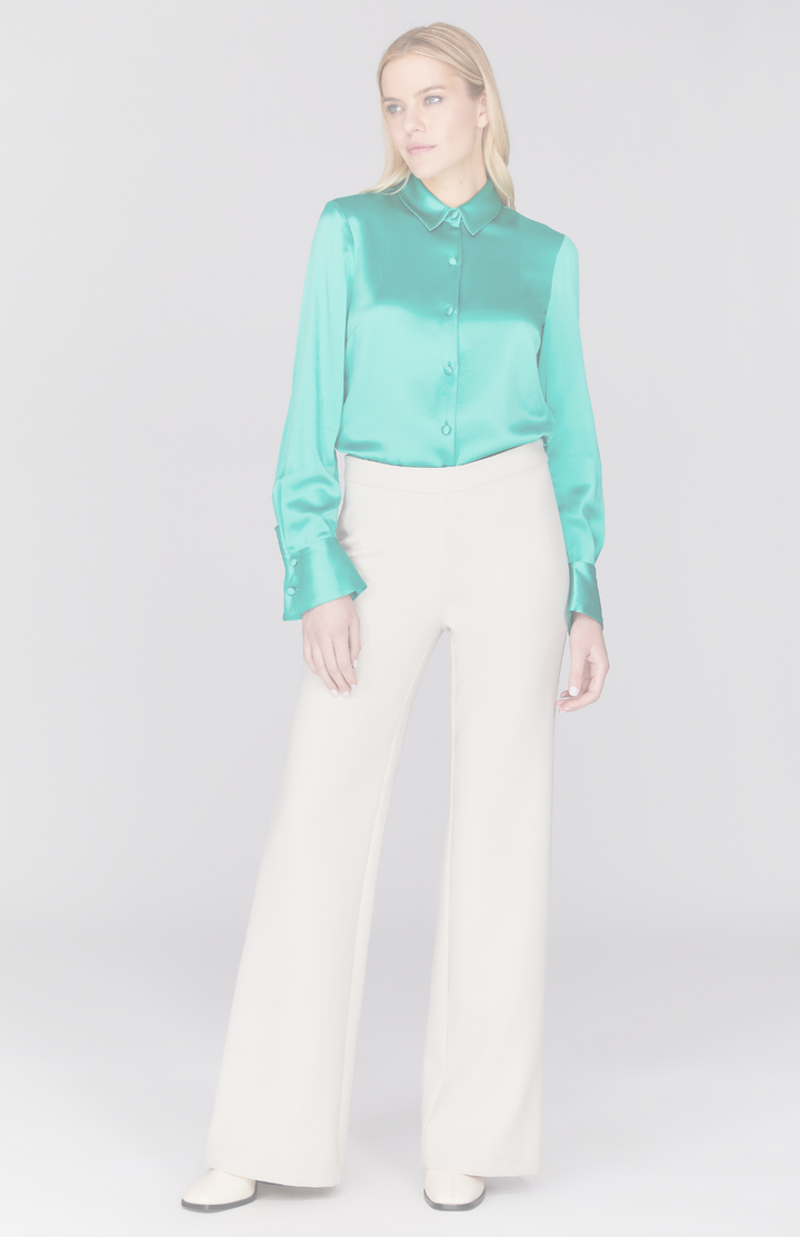 Satin Button Down Collared Shirt w/Relaxed Sleeve