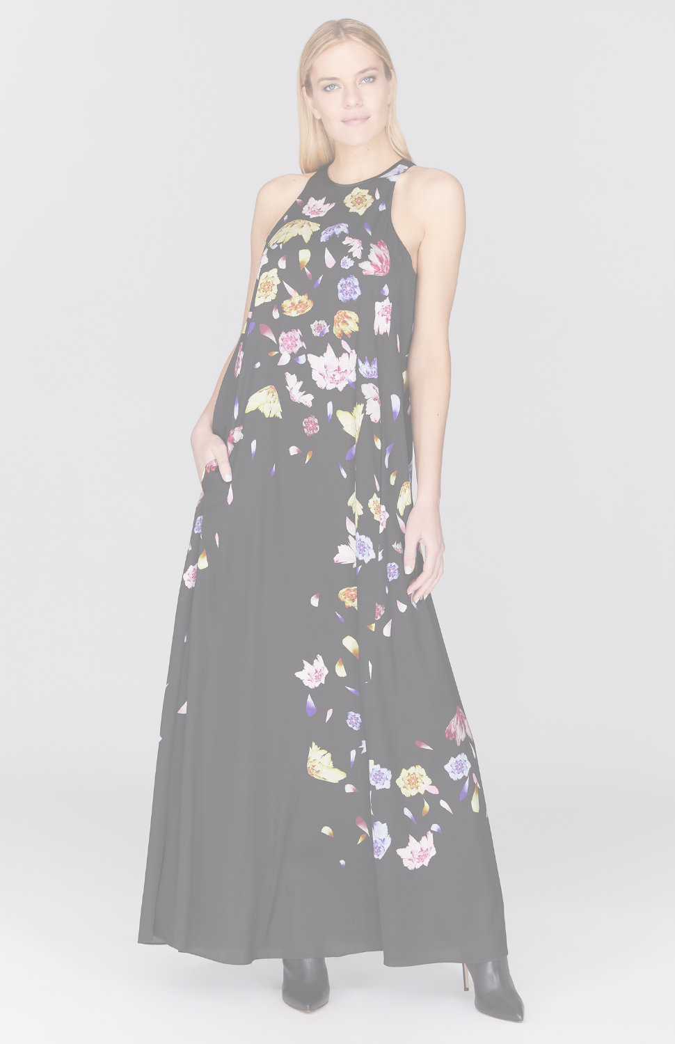 Scattered Blossom Long Trapeze Gown w/ Ties
