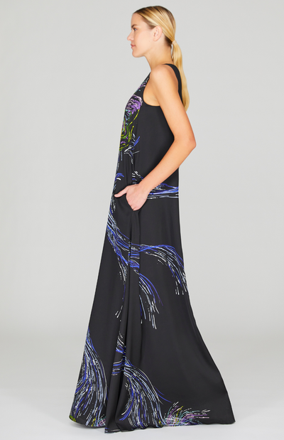 Abstract Butterfly Georgette Long Trapeze Gown