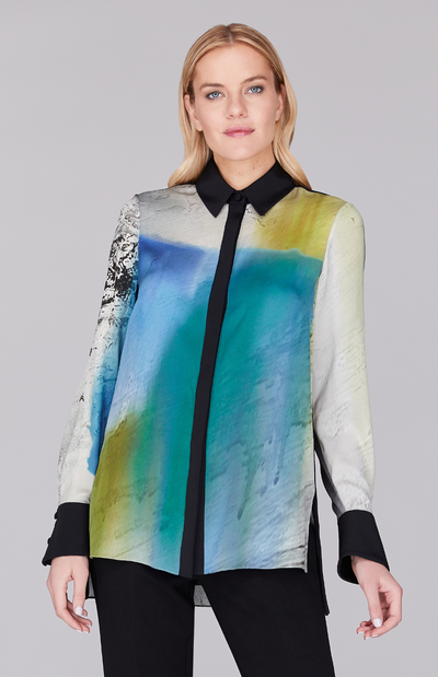 PREORDER Abstract Landscape Collared Blouse w/ Relaxed Sleeve
