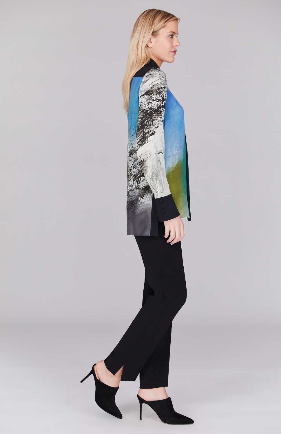 PREORDER Abstract Landscape Collared Blouse w/ Relaxed Sleeve