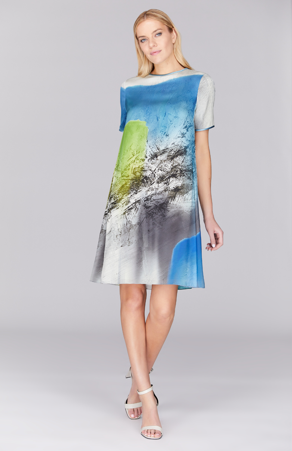 Abstract Landscape Short Sleeve Trapeze Dress