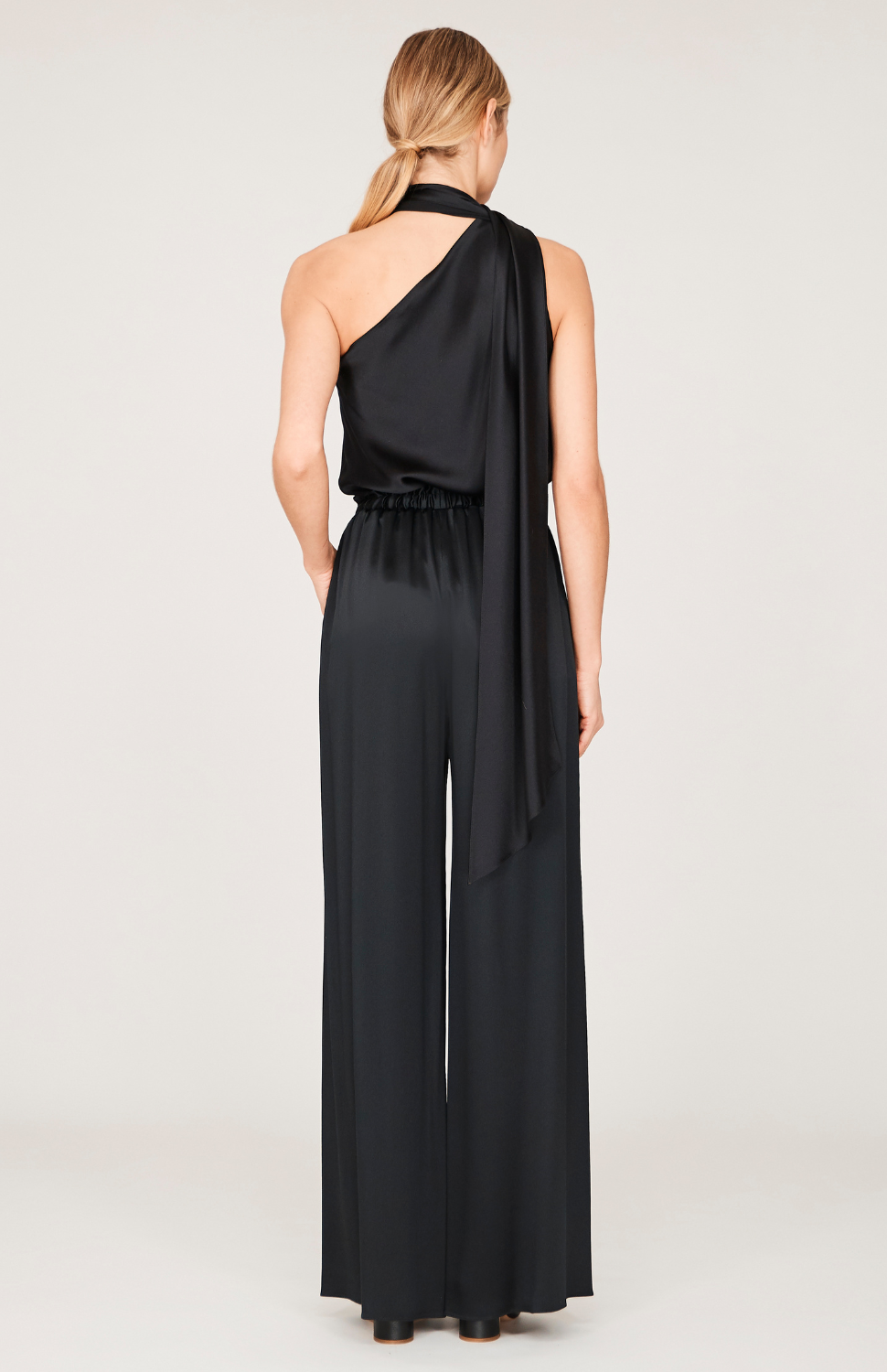 Satin One Shoulder Bias Top w/Scarf