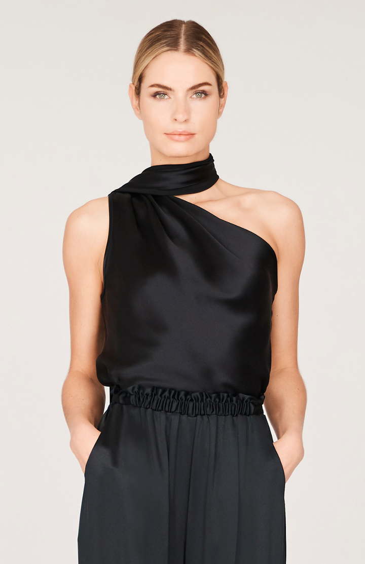 Satin One Shoulder Bias Top w/Scarf