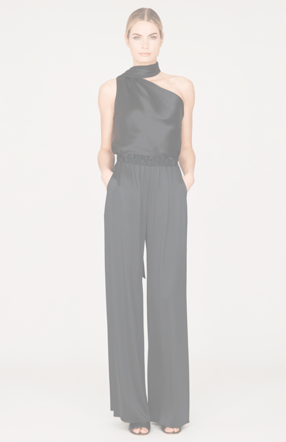 Satin One Shoulder Bias Top w/Scarf