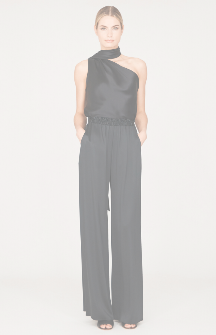 Satin One Shoulder Bias Top w/Scarf