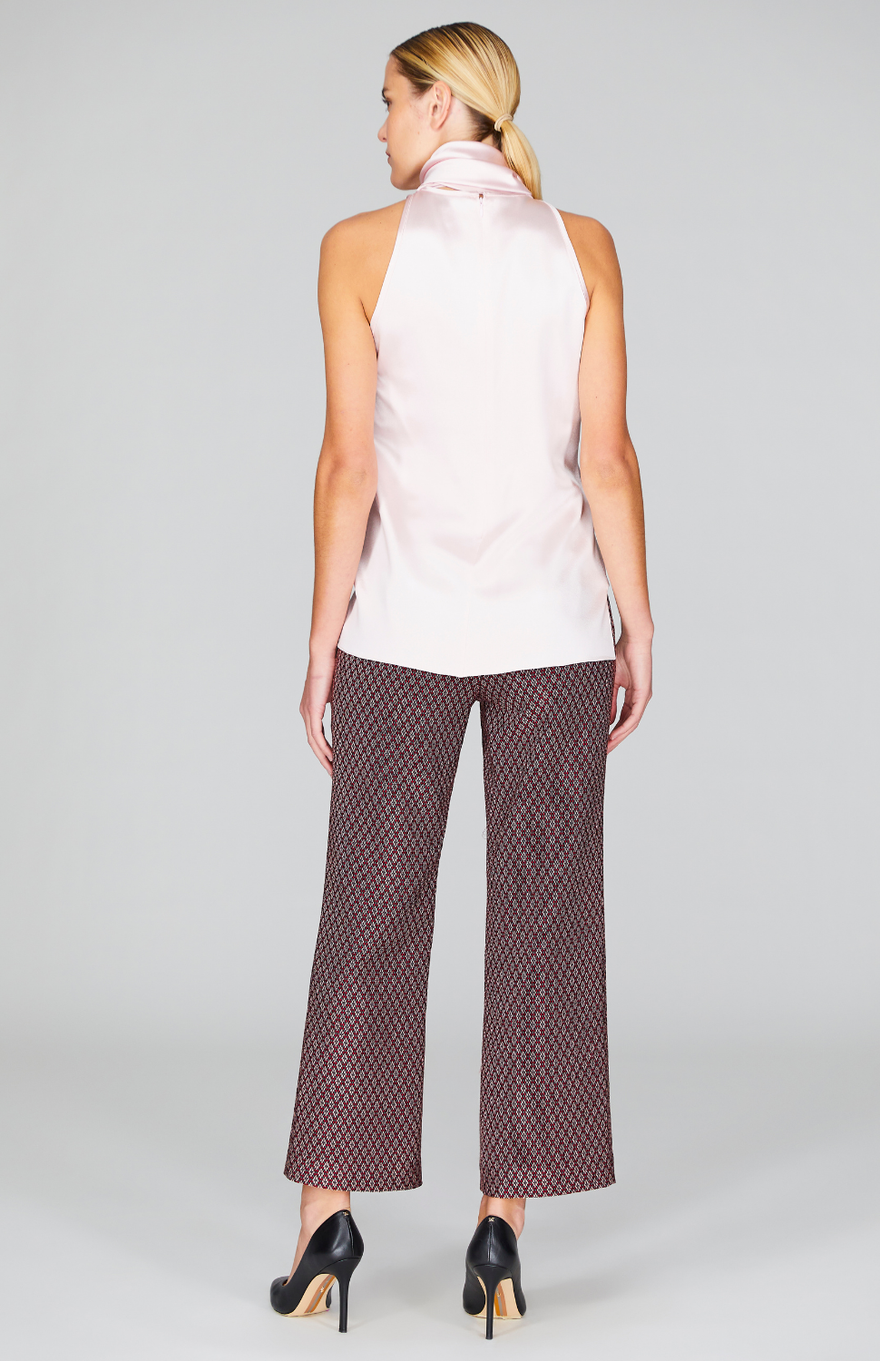 Diamond Jacquard Flat Front Straight Leg Pant
