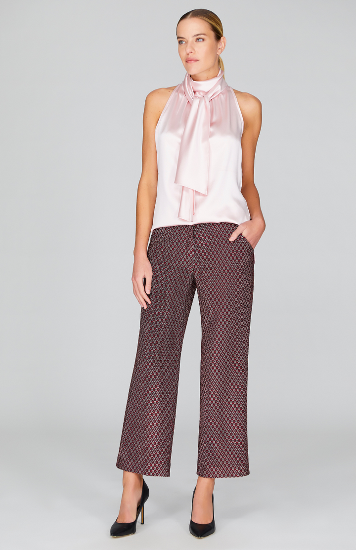 Diamond Jacquard Flat Front Straight Leg Pant