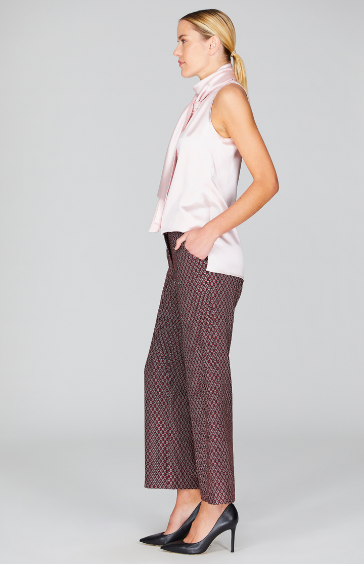 Diamond Jacquard Flat Front Straight Leg Pant