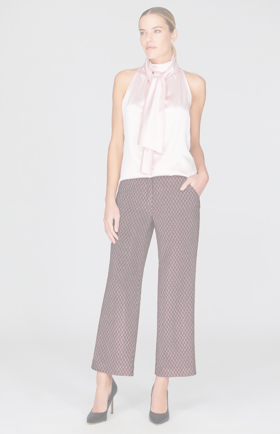 Diamond Jacquard Flat Front Straight Leg Pant
