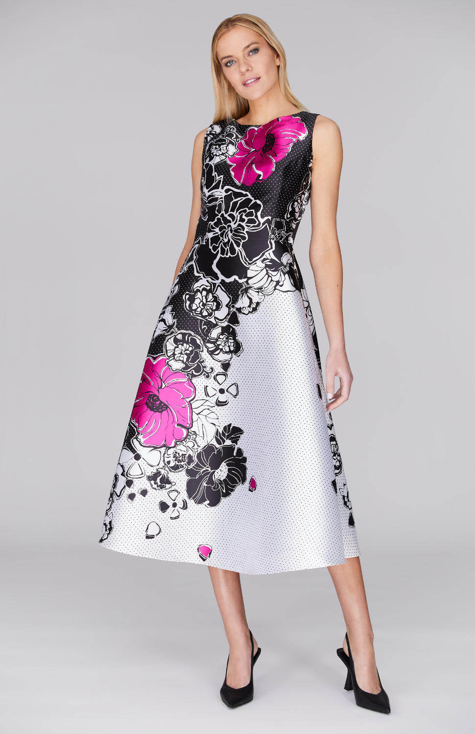 Floral Polka Dot Sleeveless Fit & Flare Dress