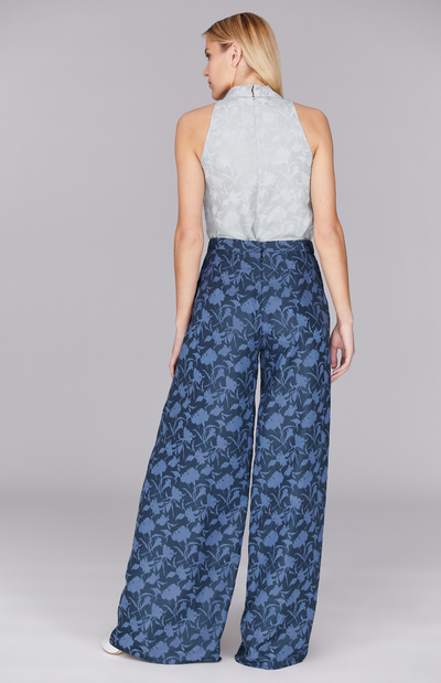 Shadow Floral Wide Pleated Pant w/ Back Zip