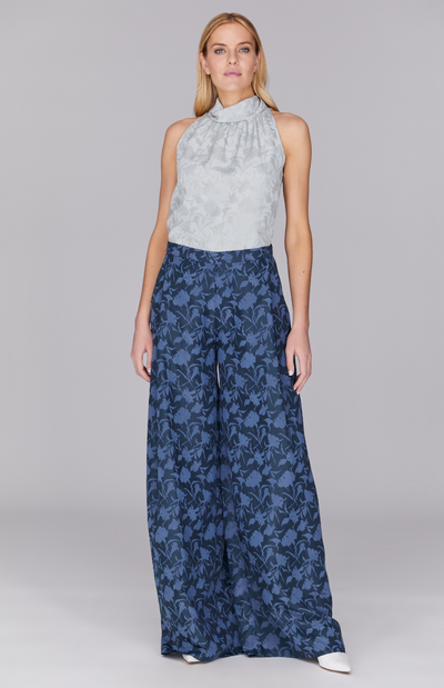 Shadow Floral Wide Pleated Pant w/ Back Zip