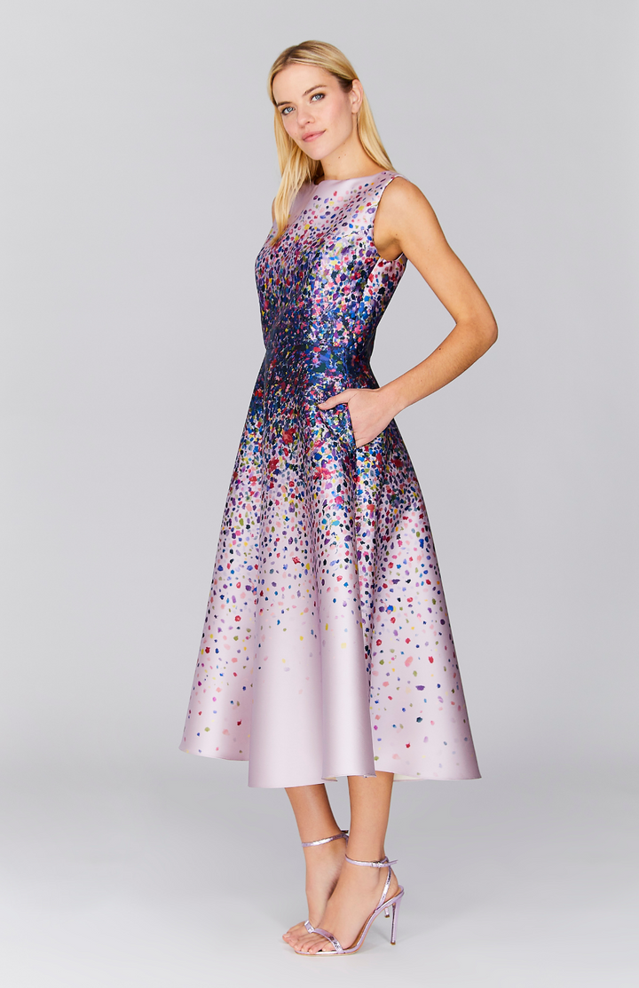 Abstract Garden Sleeveless Fit & Flare Dress