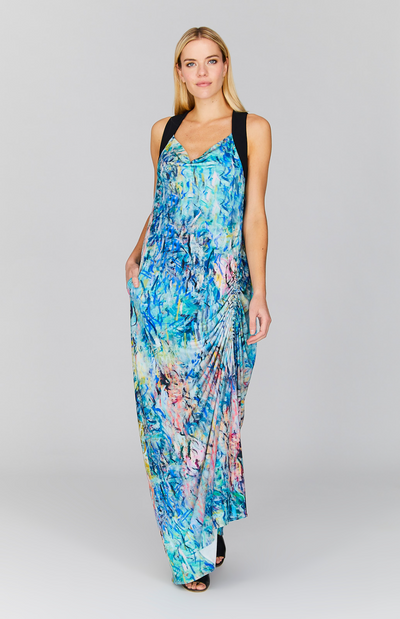 Abstract Willow Drape Front Long Dress w/ Side Gather